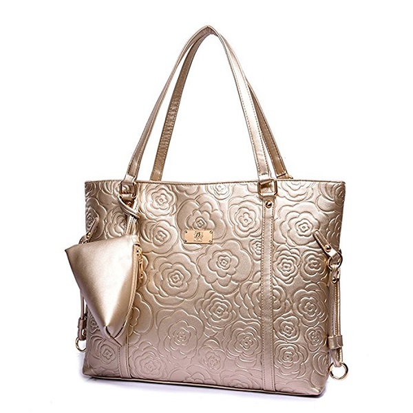 KINGH Vintage Rose Gold Embossed PU Leather Shoulder Bag