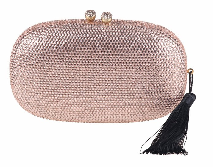 Rose Gold handbags - Chicastic Rose Gold Evening Clutch With Tassel