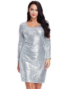 Plus Size Sequin Party Dress in silver